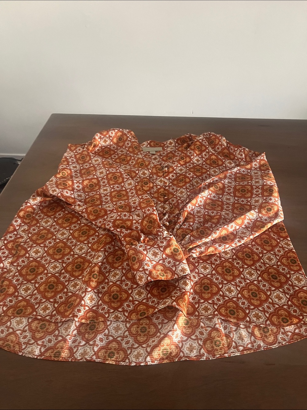 Ryegrass Orange Patterned V-Neck Blouse Sz XL